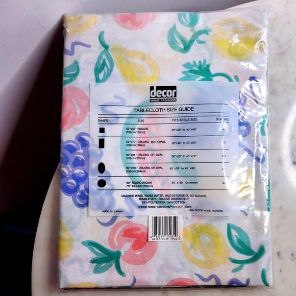 Fruit 90s Fabric Tablecloth Vintage Oblong 52in x 70in NEW old stock Poly Cotton - Picture 5 of 5